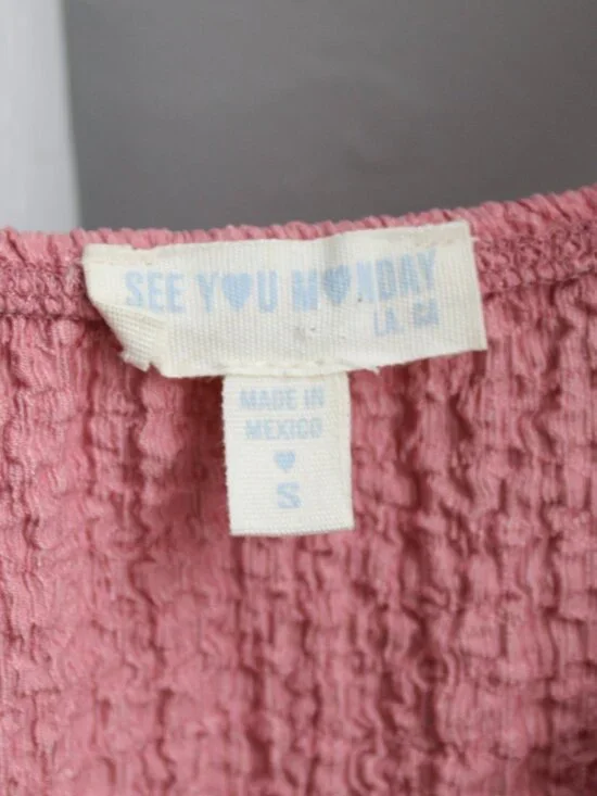 See You Monday Mauve Pink Textured Tie-Front Open Cropped Tank Top Size Small - Picture 3 of 4